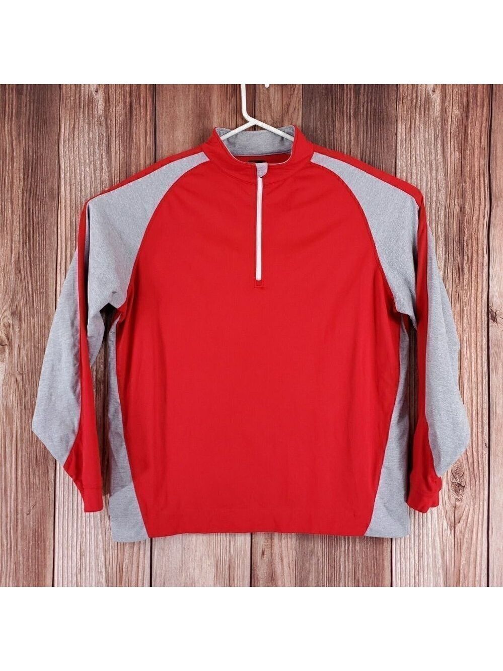 Footjoy Mens Size XL 1/4 Zip Red Gray Performance Golf L/S Pullover Stretch